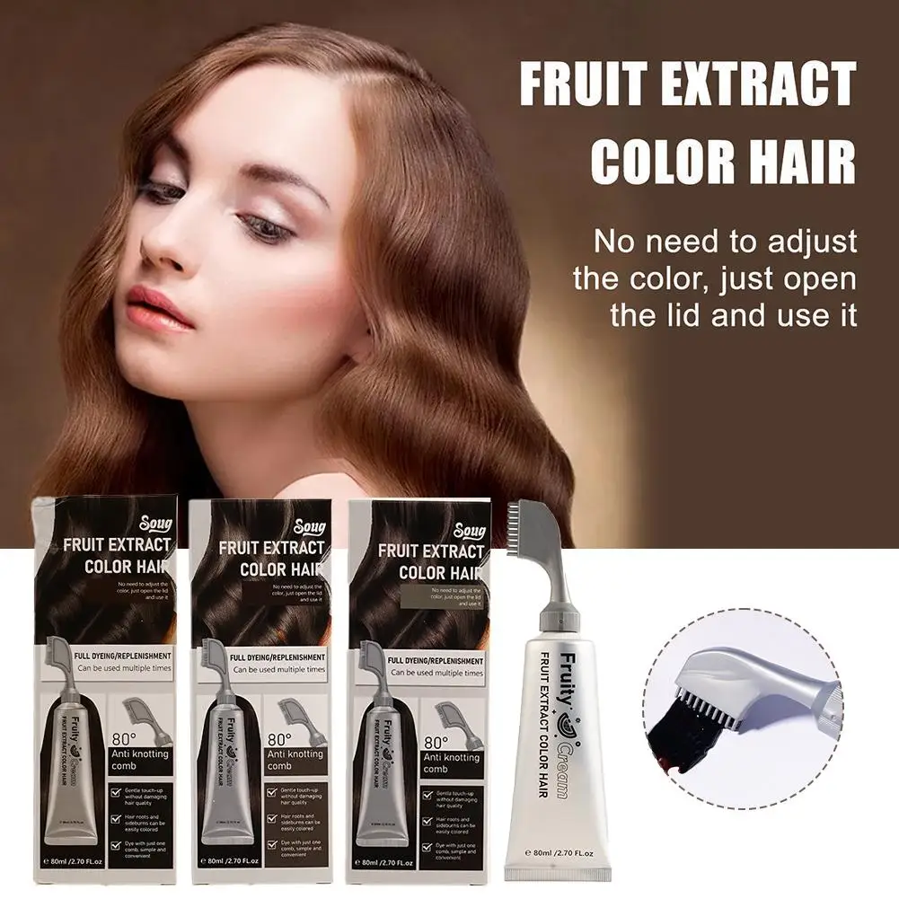 80ml สีดําผลไม้ครีมย้อมผมสารสกัดจากพืชผมแชมพูหวีพฤกษศาสตร์พร้อมแชมพูทันที Hair Essence Bubble Dye Easy T5v0