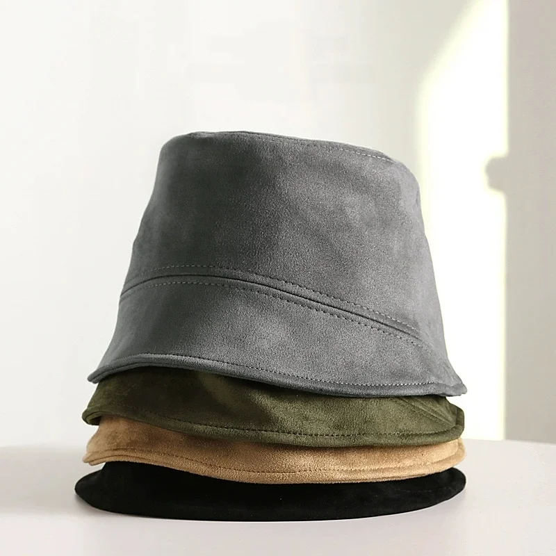 Autumn and Winter All-match Deerskin Velvet Solid Color Fisherman Hat Tide Women Warm Windproof Face Small Bucket Basin Hat Spot