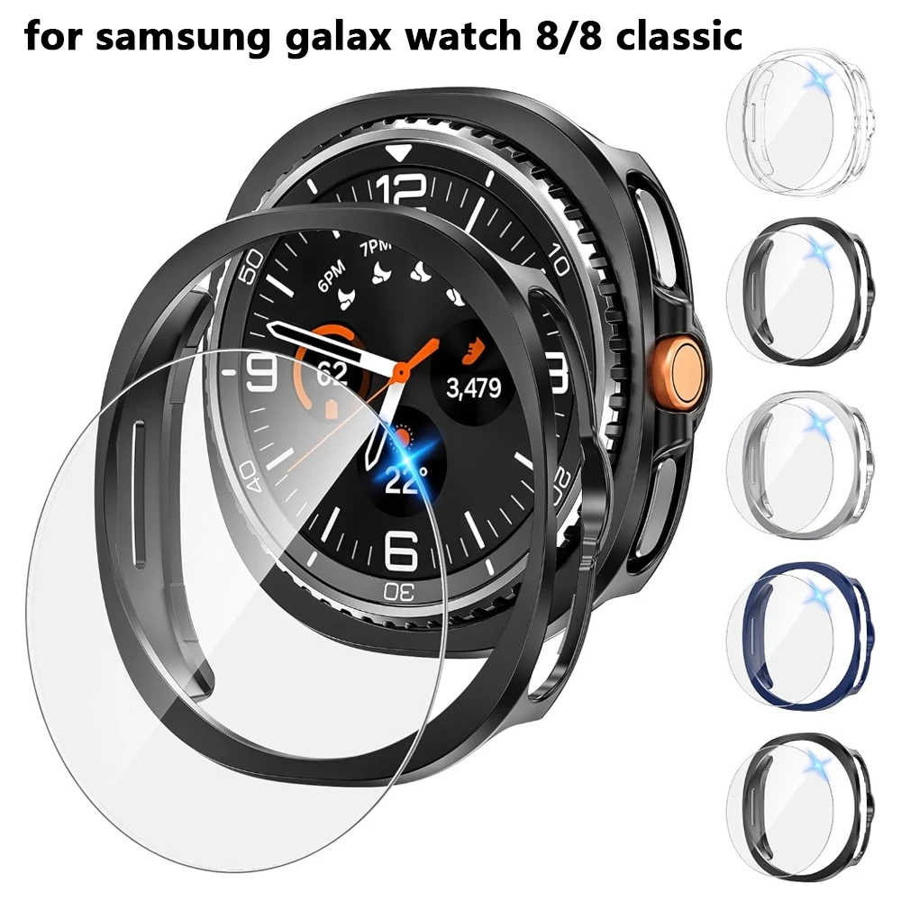Vidro temperado + capa para samsung galaxy watch 8 calssic case + protetor de tela pc moldura dura para galaxy watch 8 40mm 44mm