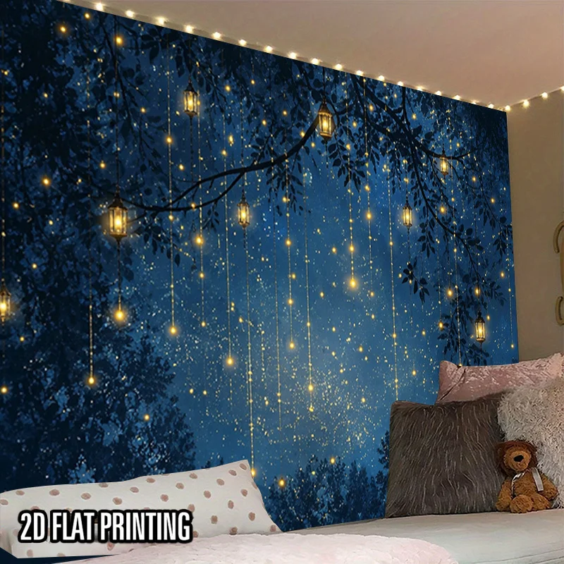 Galaxy Night Sky Mural Wallpaper Backdrop Room Decoration Aesthetic Starry Lights Forest Scene Wall Art