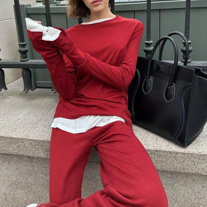 Modal Soft Loose 2 Piece Set Women 2024 Casual Long Sleeve T Shirt And High Waist Skirt Waist Wide Pant Outfits Female Tracksuit