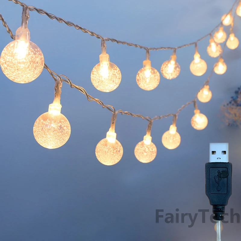 USB Crystal LED String Fairy Light Garland Home Christmas Lights Wedding Decor Christmas Decor for Home Navidad Party Decoration