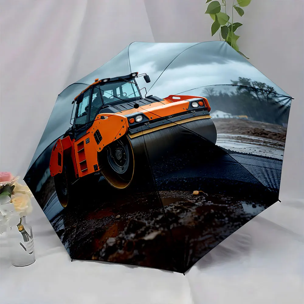 1PC Unique Umbrella Design Featuring a Road Roller Image Print 8 Iron Ribs Folding Umbrella Auto-Open Fashion Sunshade