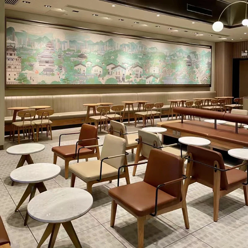 Restaurant Booth SetVintage-Style Cafe Tables Chairs, Milk Tea Restaurant , Office Hotel Leisure Meeting Solid Wood Sofas And Co