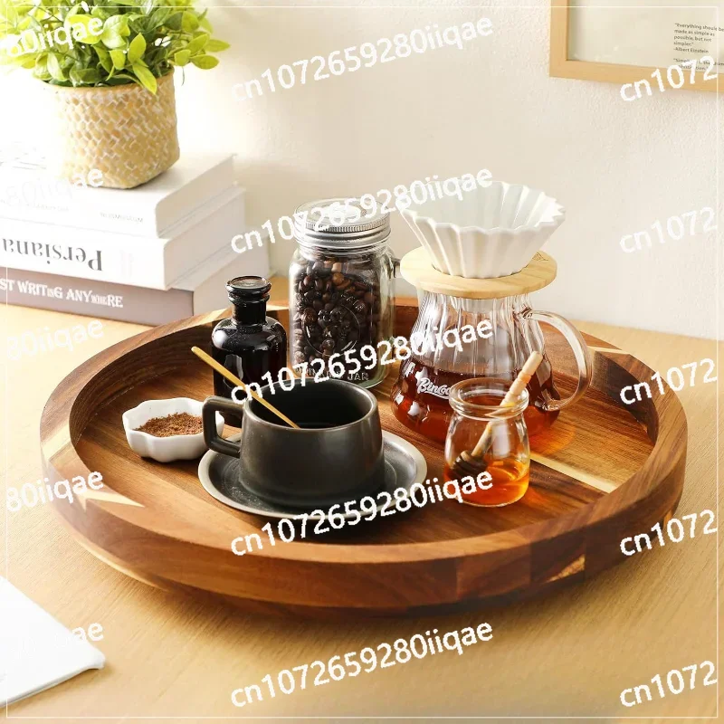 Rotating wooden tray with base, fruit kitchen workbench, vegetable and tea table, zero food, solid wood tray