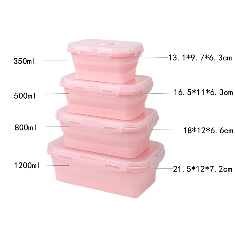 Silicone Folding Bento Box 4Pc Collapsible Portable Lunch Box for Food Dinnerware Food Container Bowl Lunchbox Tableware