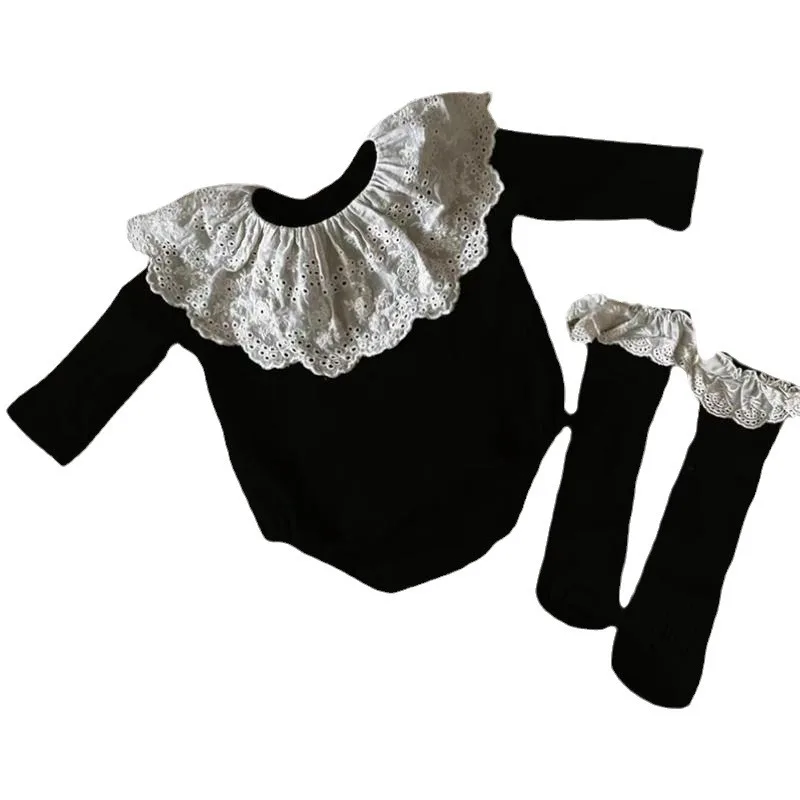 

Комбинезон для девочки, одежда для принцессы, с носочками, 8955-1, корейская детская одежда, весна-осень, с кружевным воротником