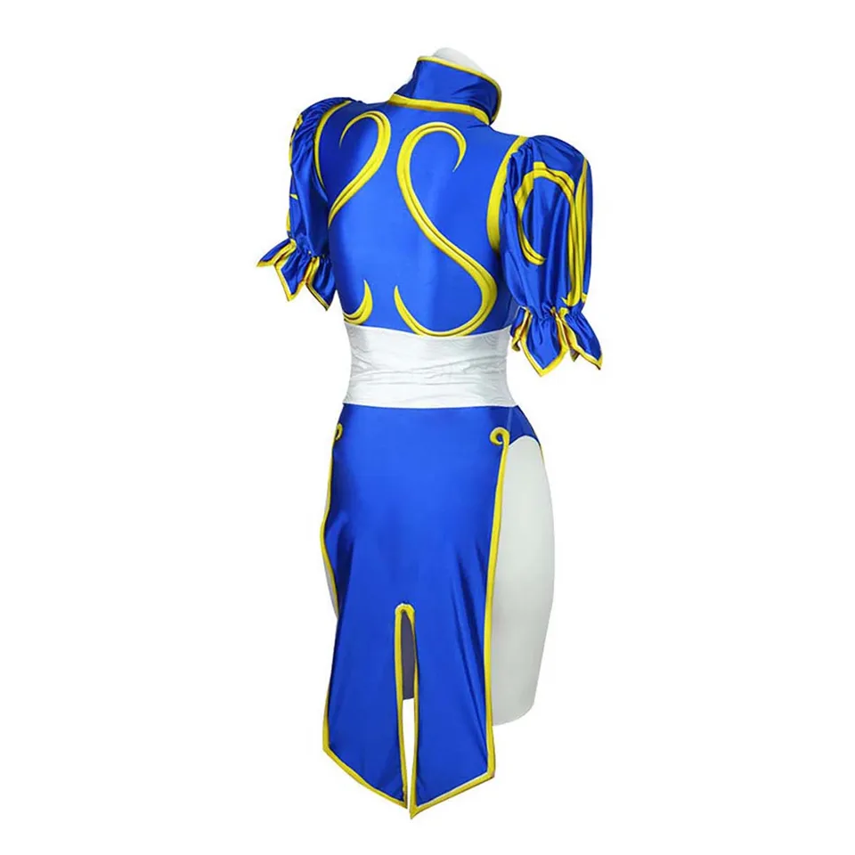 chun li blue dress Chun Li Cosplay Costume Game Street Fighter Chunlee Cos Cheongsam Set Dress  Skirt Wig Bracelet Accessories Battle Dress Chun-Li main image 0