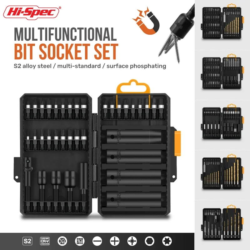 Hi-Spec Multifunctional Bit Socket Set Impact Socket Ready S2 Steel Mechanics Tool Kit Screwdriver Bits Drill Bits Hand Tool Set