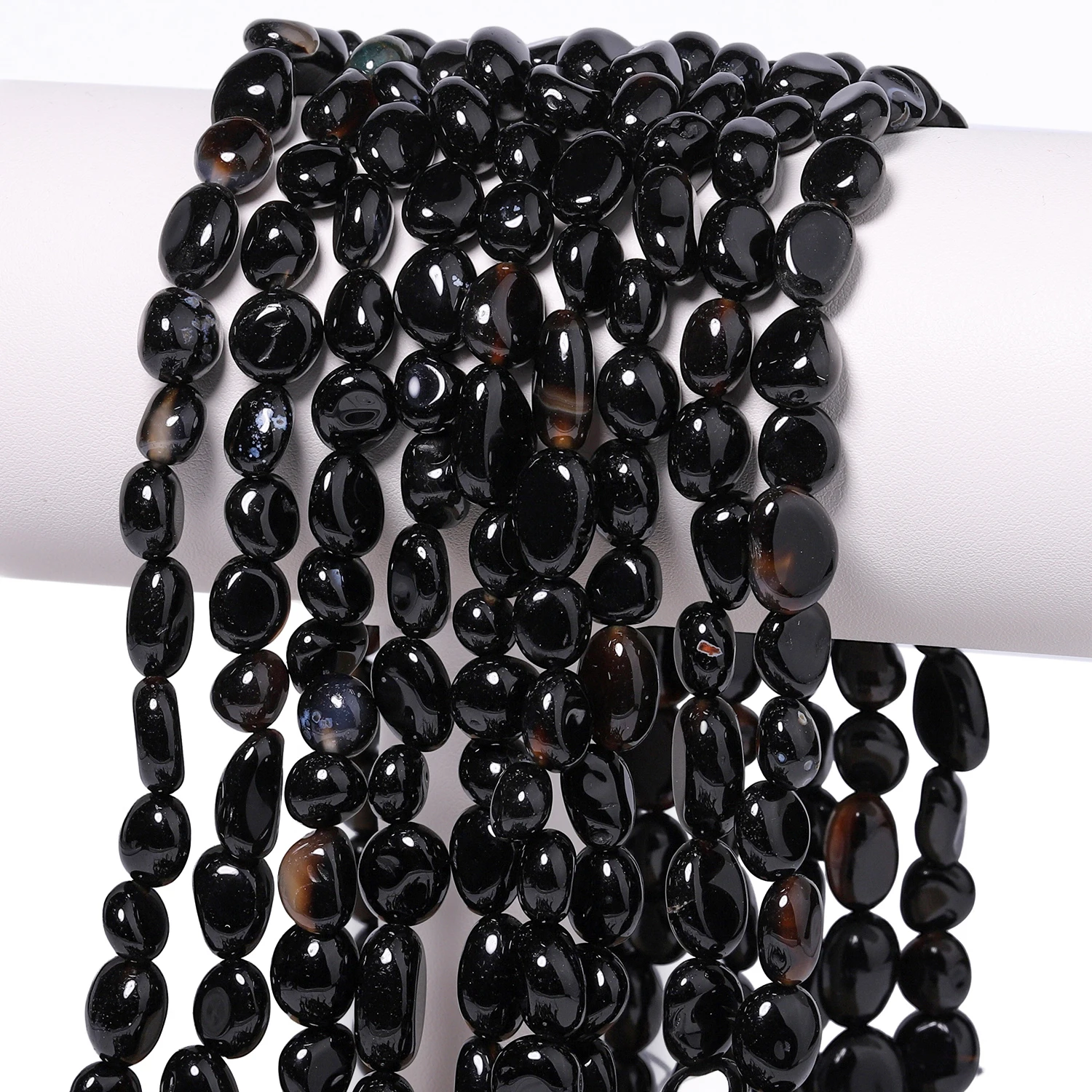 العقيق الأسود الطبيعي حجر الخرز 6-8 مللي متر 8-10 مللي متر غير النظامية فضفاض خزر عازل لصنع المجوهرات سوار ذاتي الصنع إكسسوارات #1