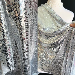 High-quality ultra-encrypted silver-white fish scale sequin fabric, wedding dress fishtail skirt fabric Party decoration costume