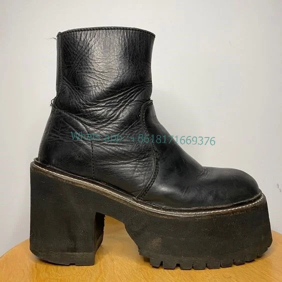 Green ROME Round Toe Leather Platform Ankle Boots Zip Suede Women Chunky High Heel Gladator Boots 2023 Fashion Lady Shoes