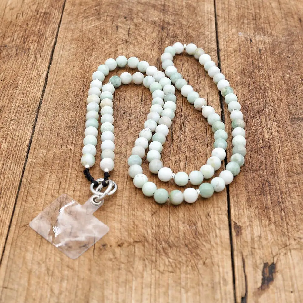 120CM Natural Stone Neck Chain Maotiao Green Jade Beads Mobile Phone Chain Cell Phone Lanyard Pendant Hanger Accessories