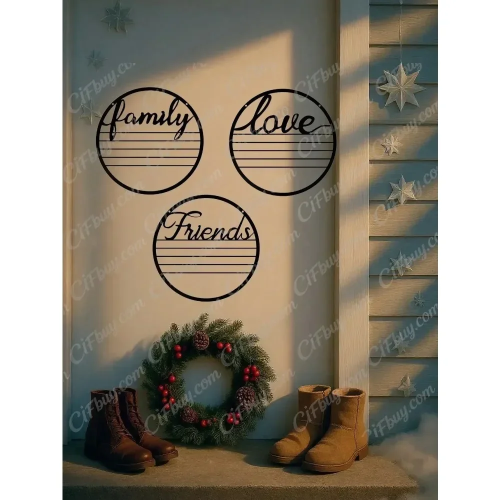 CIFBUY 3Pc Friendship Love Family Metal Wall Art Set Rustproof Iron Hanging Sculpture Modern Home Decor Unique Gift Plaque