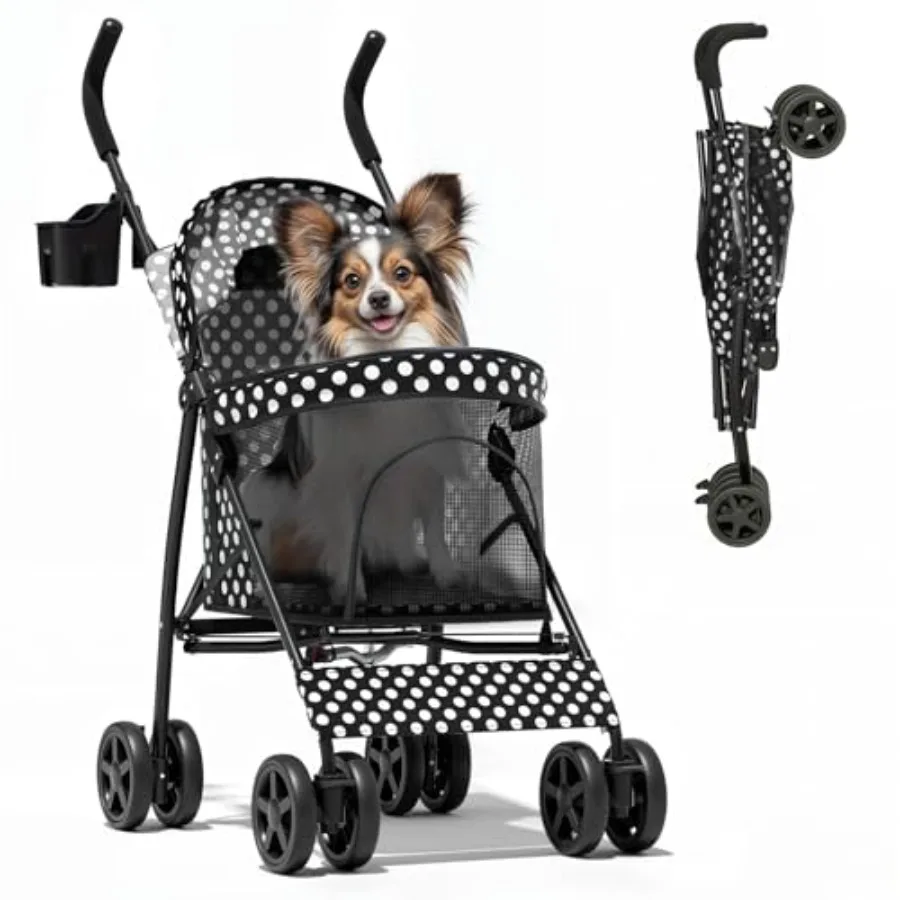 

Compact pet stroller for small-medium dogs/cats up to 22lbs, lightweight umbrella-shaped jogger with breathable mesh, black pol