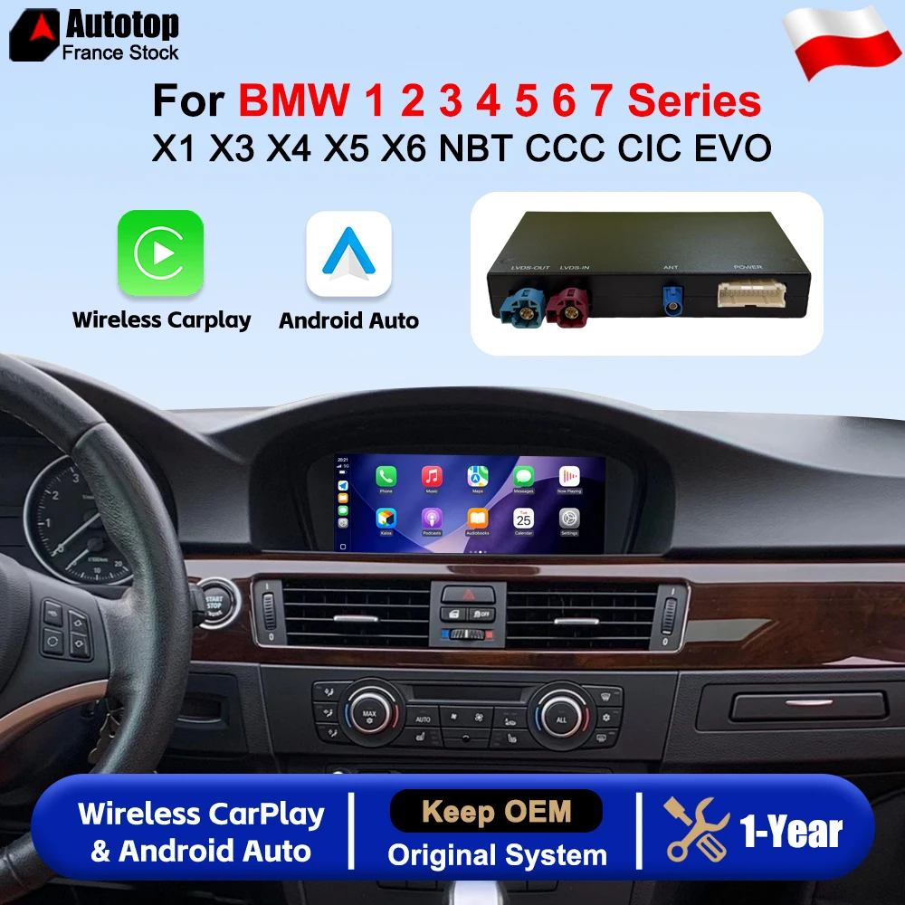 Kit di aggiornamento e retrofit con decoder per CarPlay wireless e Android Auto per BMW Serie 1 2 3 4 5 6 7 X1 X3 X4 X5 X6 F20 F22 F30 F31 F33 F48 F10 F25 F60 E90 E84 E87...Sistema NBT CIC CCC EVO