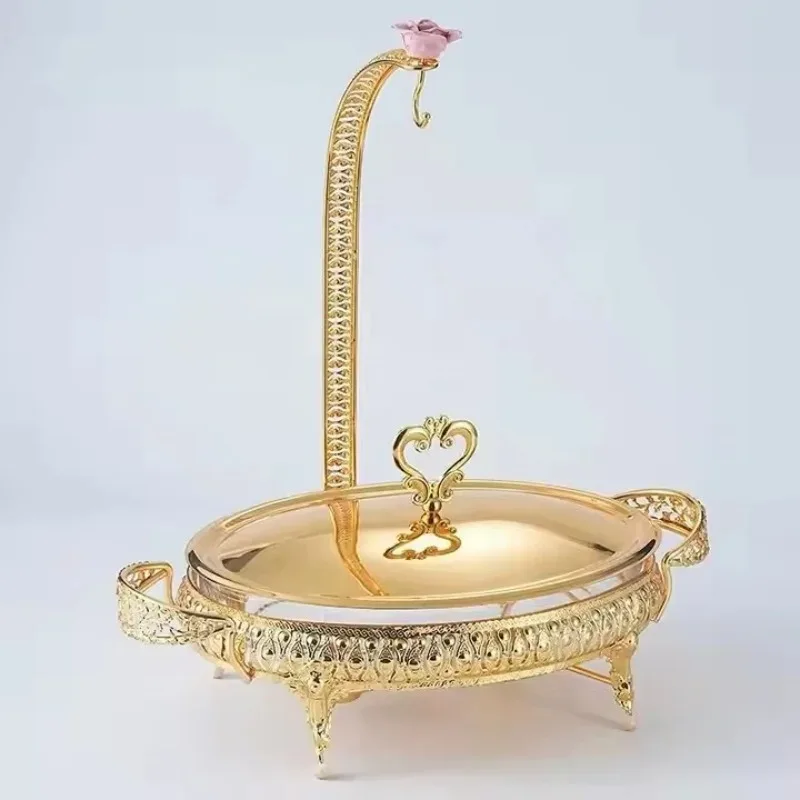 

Hotel restaurant insulation hanging food warmer stainless steel glass gold buffet breakfast fuel type 3L capacity