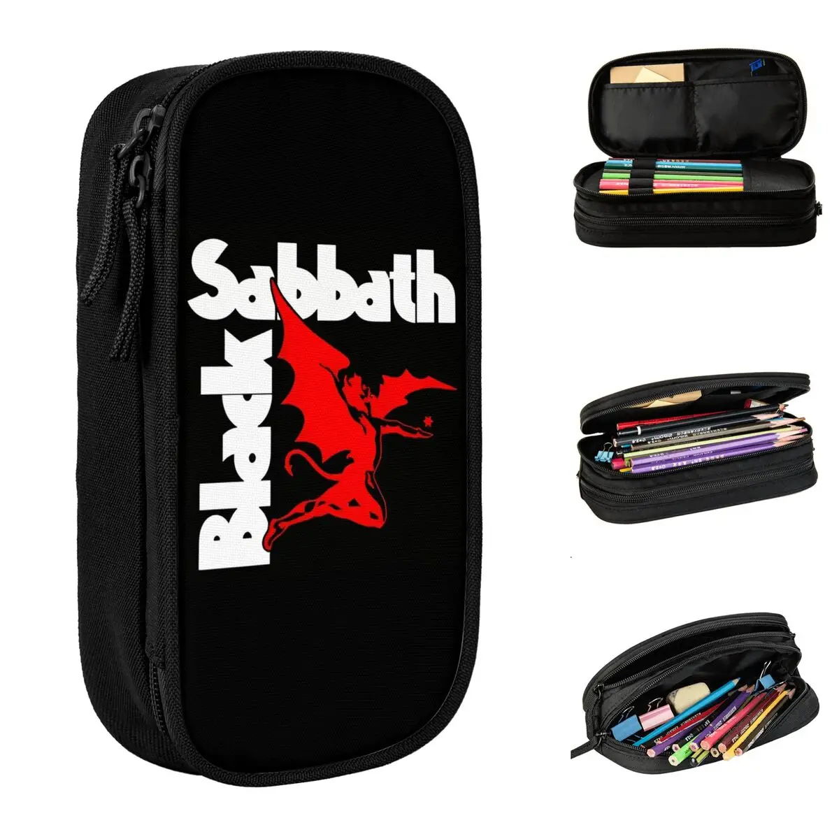

Cool Pencil Case Black Sabbath And Ozzy Osbourne Rock Band Pencil Box School Pencil Cases Kids Double Layer Stationery Organizer