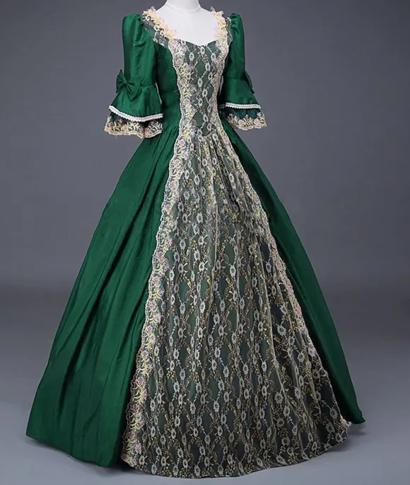 Renaissance Princess Ball Gown - Lace Patchwork Satin Dress for Women