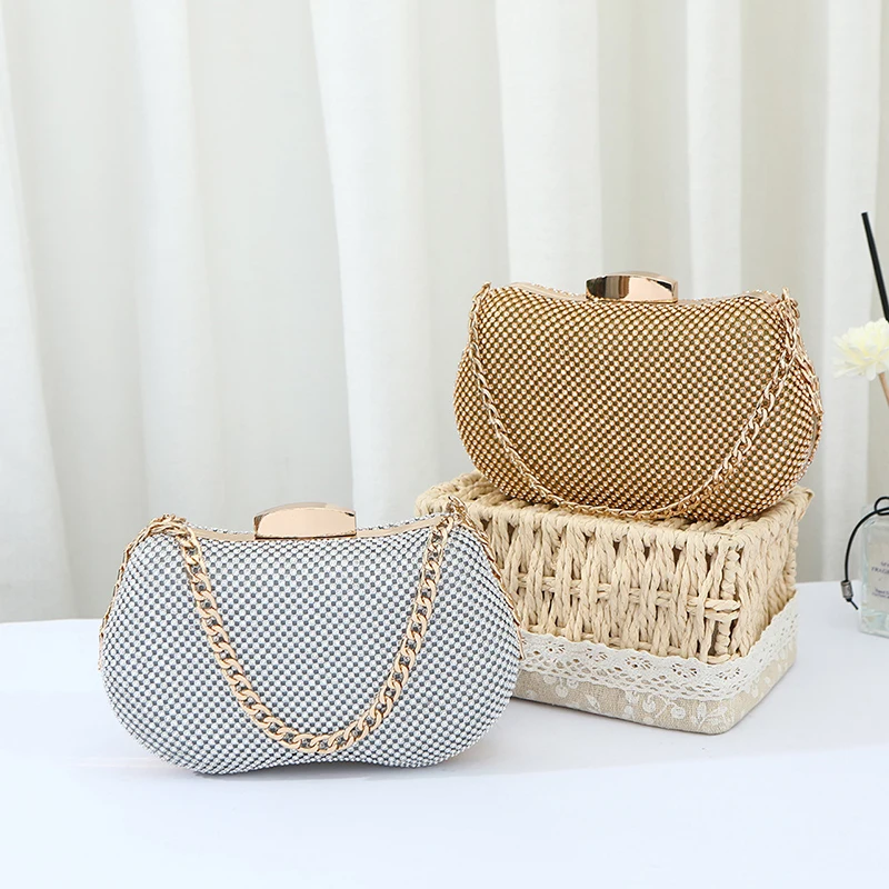 

Wedding Bridal Full Diamond Women Evening Bag Fashion Banquet Purse Chain Bling Rhinestone for Dinner Party Dress Shoulder Bags
