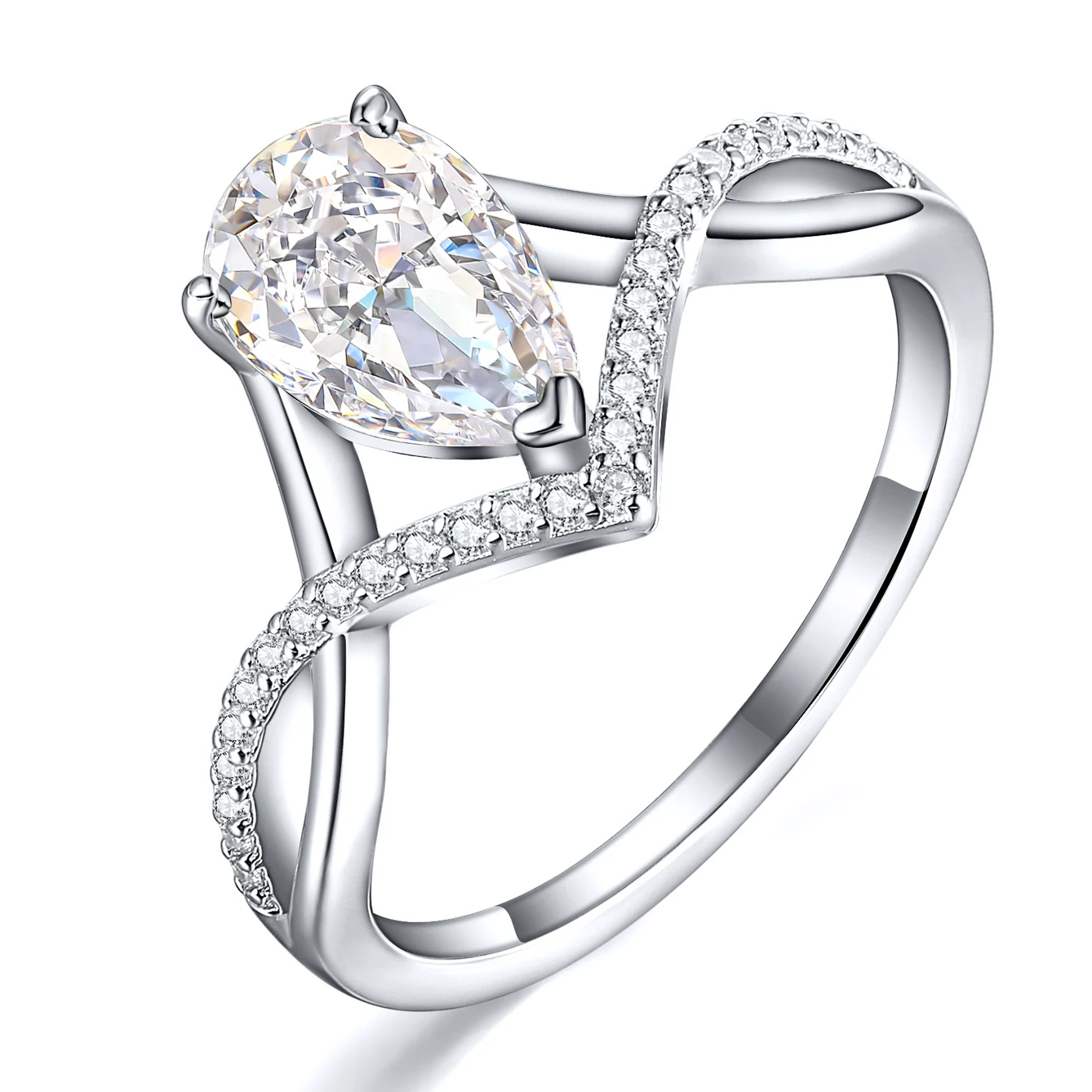 

100% genuine 1.5ct droplet Moissanite Ring for women Passed Diamond Test S925 Silver Ring Sparkling Jewelry Gift