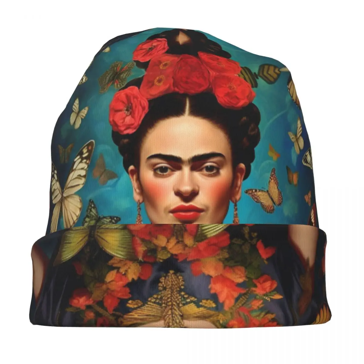 F-Frida K-Kahlo Butterflies Bonnet Hats Goth Outdoor Skullies Beanies Hats Men's Women's Warm Head Wrap Cap