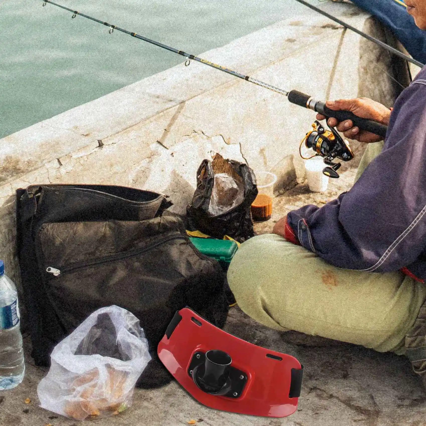 b48b-2x-調節可能なスタンドアップジンブルベルトボートゲーム釣り竿ホルダー釣りアクセサリー釣り道具（レッド）