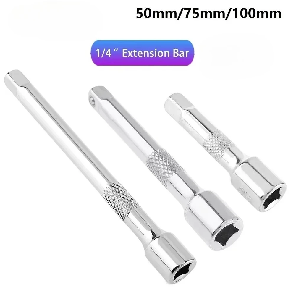1/4 Inch Socket Ratchet Wrench Extension Bar 50/75/100mm Long Bar Steering Sleeve Connecting Rod Socket Extender Hand Tool