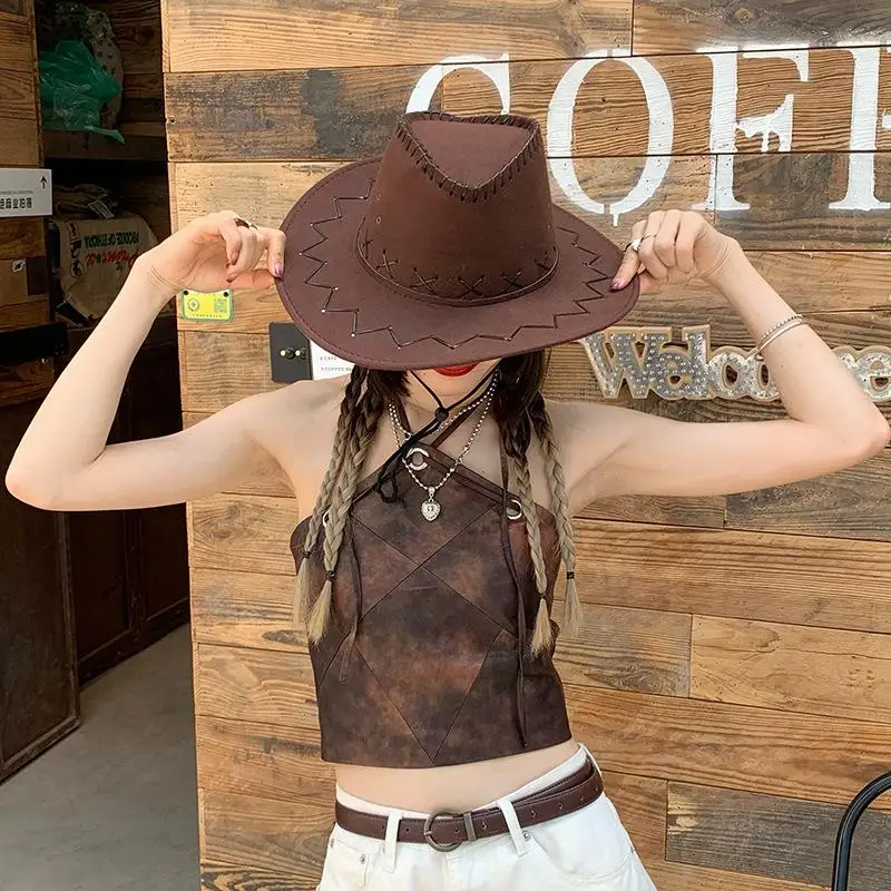 New Women Men Cowboy Hat Western Suede Cowgirl Hats Fashion West Fancy Dress Party Headwear Unisex Cap Accessories