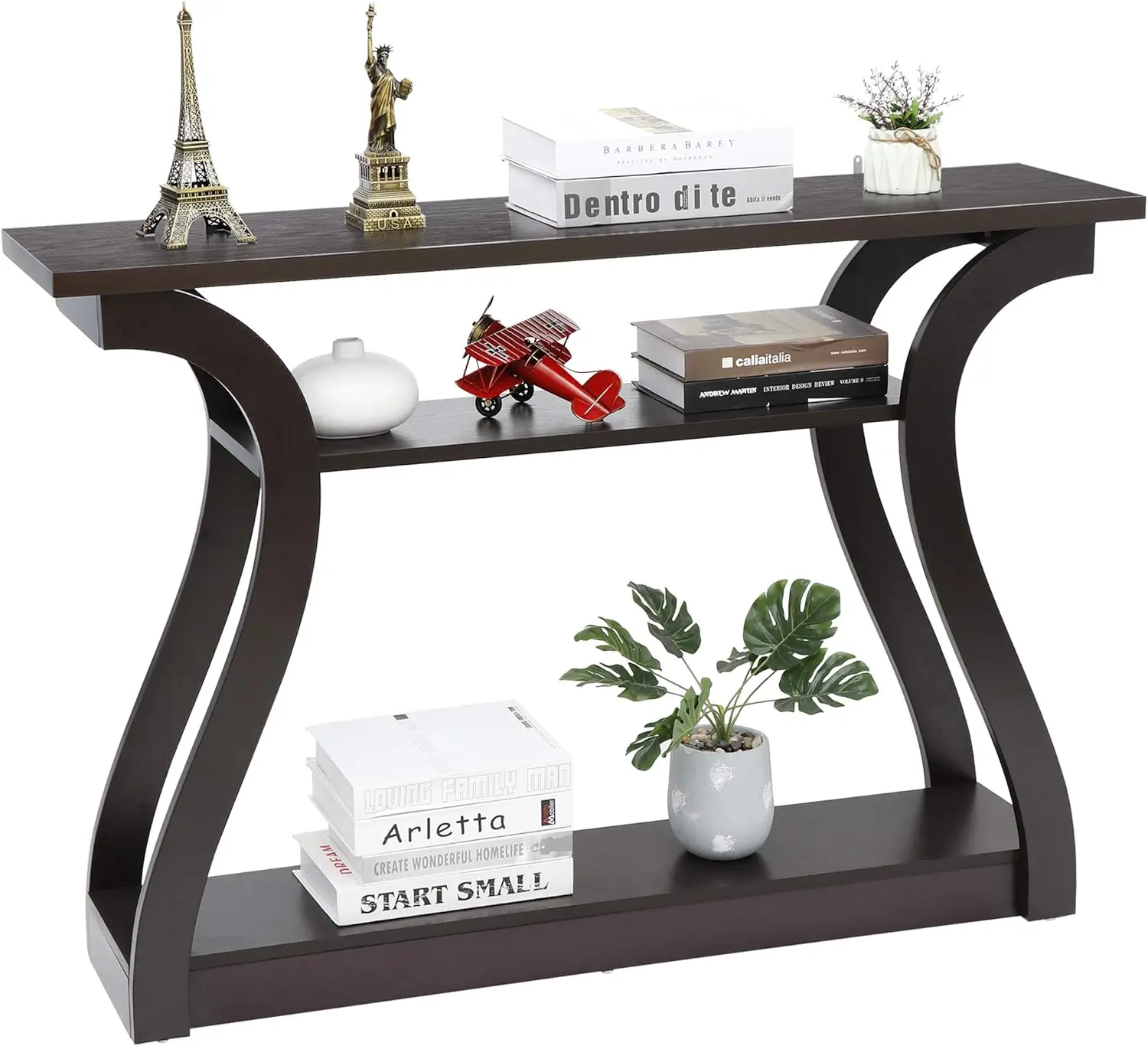 

Super Deal 3 Tier Narrow Console Table Accent Sofa Table Wood Entryway Table Decorative Hallway Table With Shelves, Curved