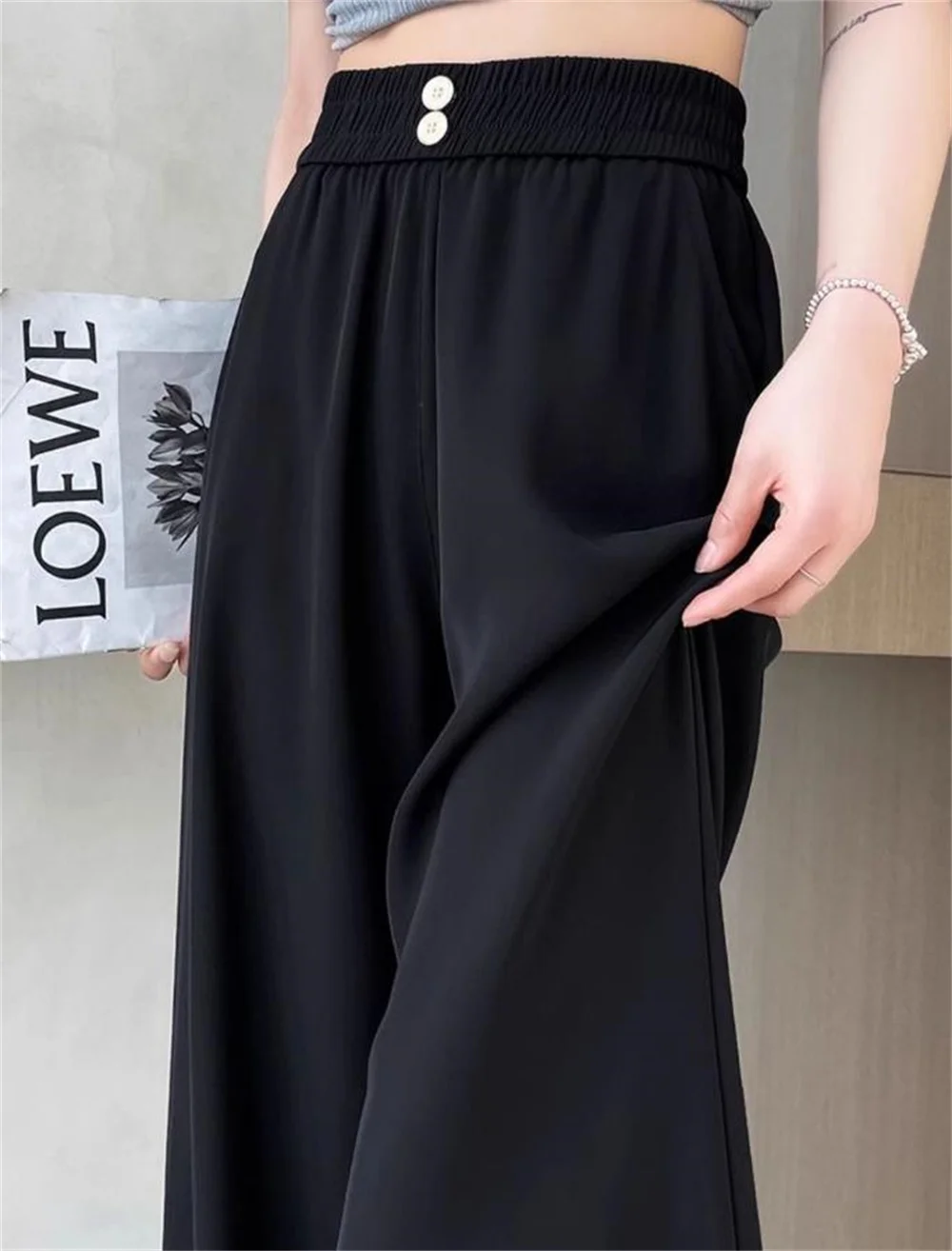 

Office Lady Trousers Spring Summer Elastic High Waisted Suits Pants Fashion Black Pockets Casual Harajuku Elegant Straight Pants
