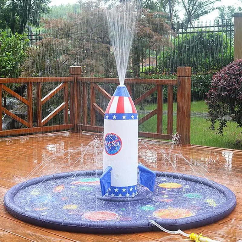 

Toddler Splash Pad Kids Portable Summer Sprinkler Splash Pad Non-Slip Inflatable Outdoor Sprinkler Rocket Ship Kids Water