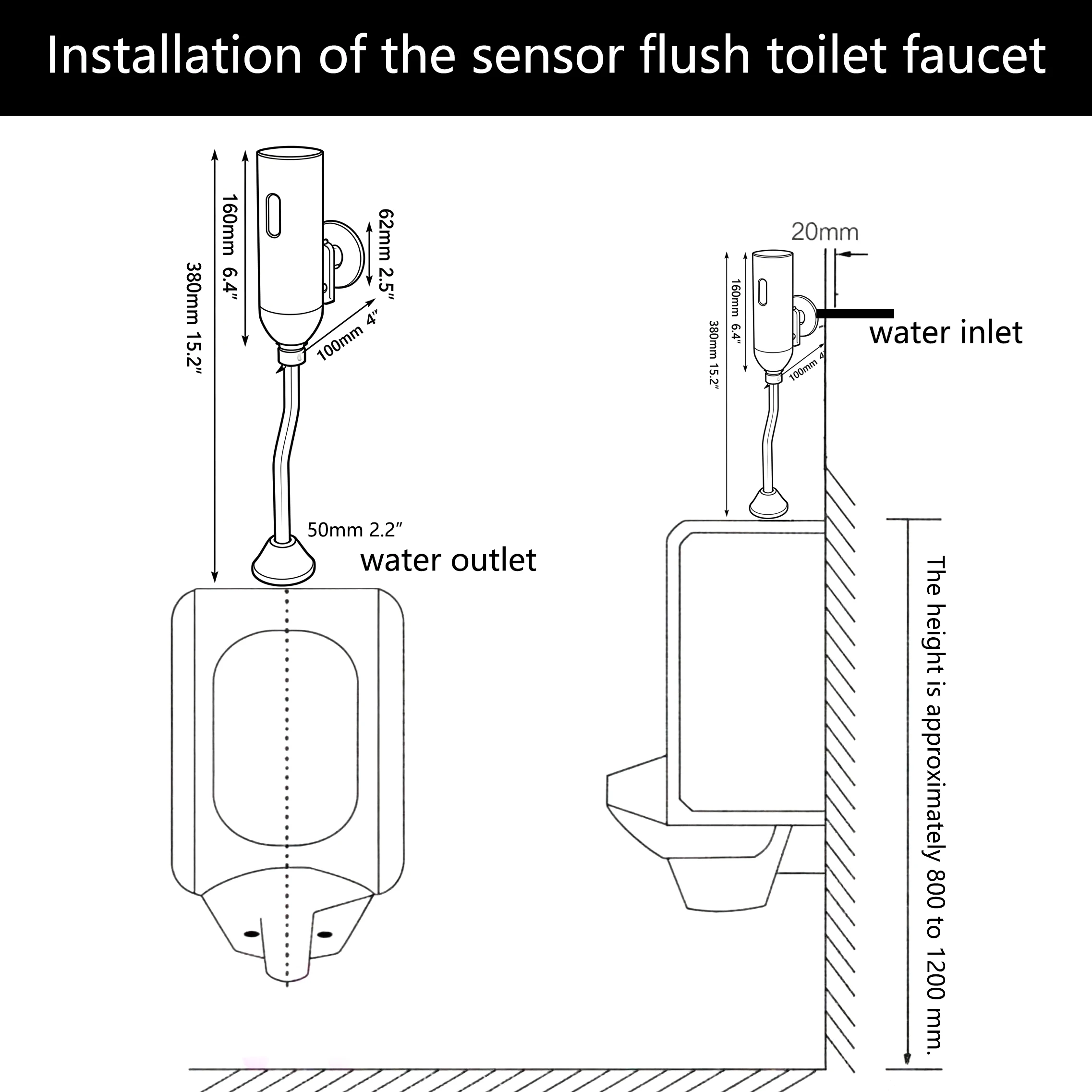 YANKSMART Urinal Bathroom Toilet Automatic Flush Valve Sensor Urinals Wall Mounted Faucet Touch Tap DC & AC Bath Accessory