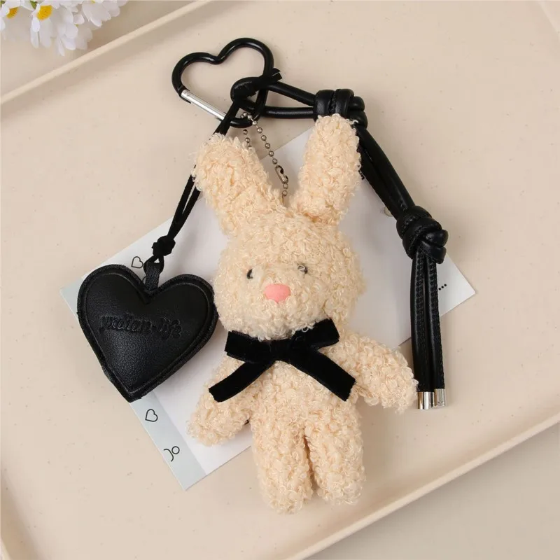 귀여운 플러시 토끼 키체인 펜던트 부드러운 베이지 브라운 토끼 인형 만화 인형 키체인 선물 가방 장식 자동차 키체인 커플용