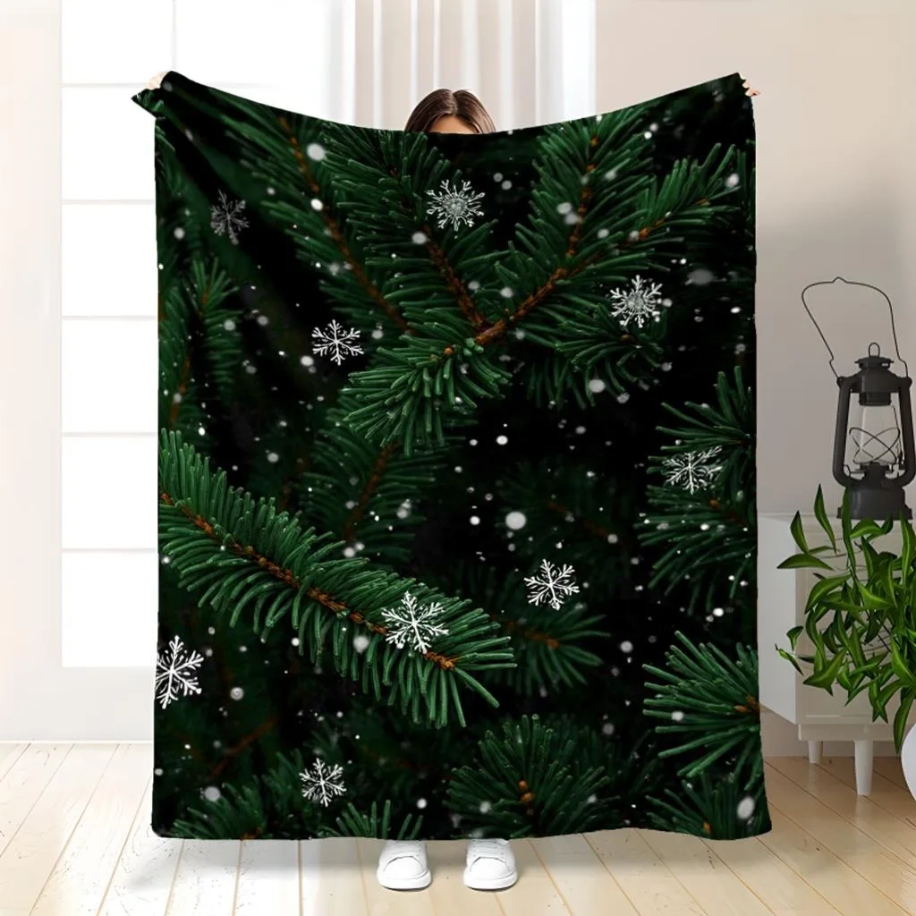 Festive Snowy Throw Blanket Adorable Snowman Snowflake Tree Print Soft Blanket for Bed Sofa Couch Dorm Office Nap Home Decor