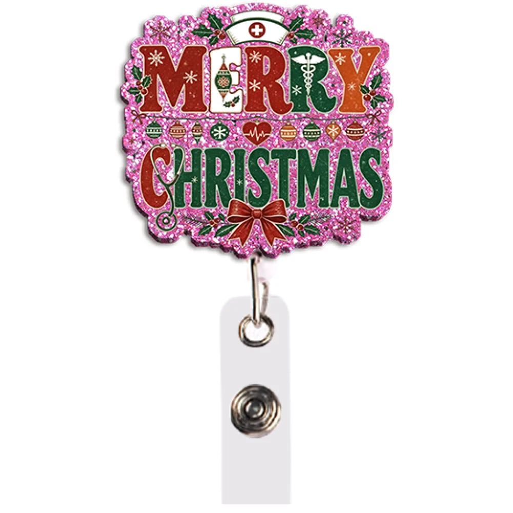 Cute Christmas Nurse Badge Reel Set Retractable Holder with Clip for Holiday Party Gift