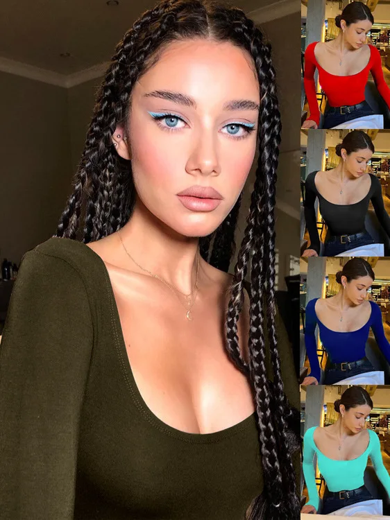 

Сексуальная эластичная футболка с низким вырезом, женская облегающая футболка ort Sve, модный топ для девочек, дышащий, удобный, с длинным светом из молочного волокна...