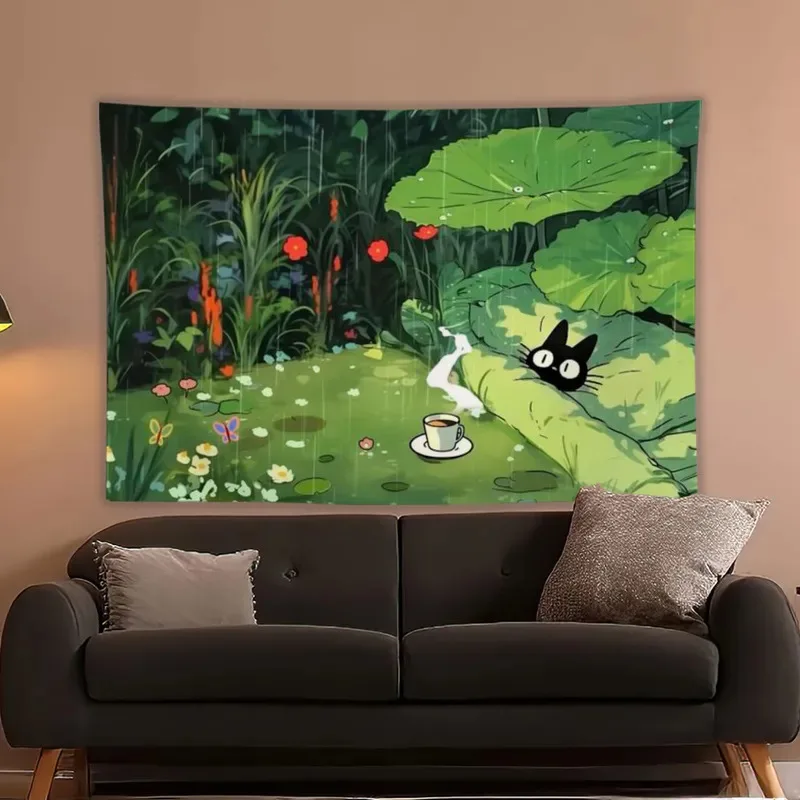 VIKAMA Dark Cute Tapestry, Tarot-Patterned Black Cat Witchcraft Style, Gothic Bedroom/Study/Cozy Mysterious Space Decor