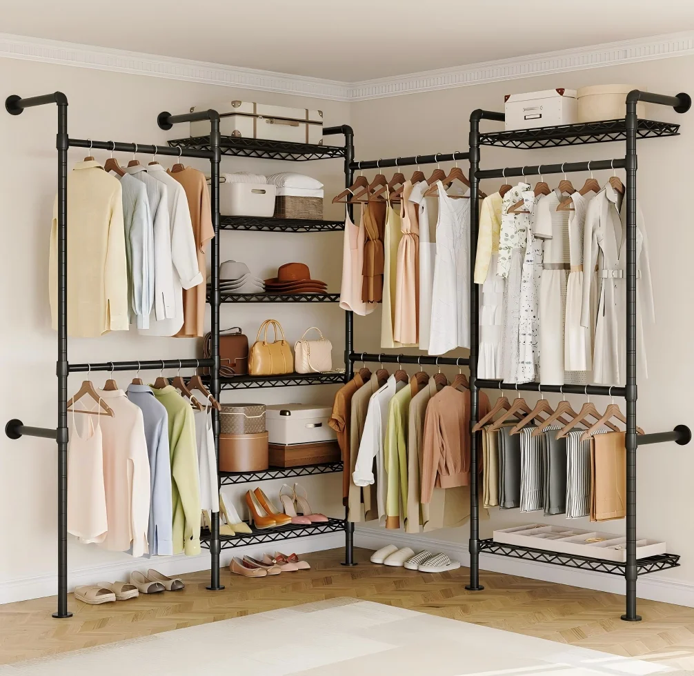 Sistema di organizzazione per armadi da parete – scaffale portabiti in acciaio al carbonio espandibile – 8 ripiani in filo metallico regolabili, ideale per l’organizzazione e lo stoccaggio