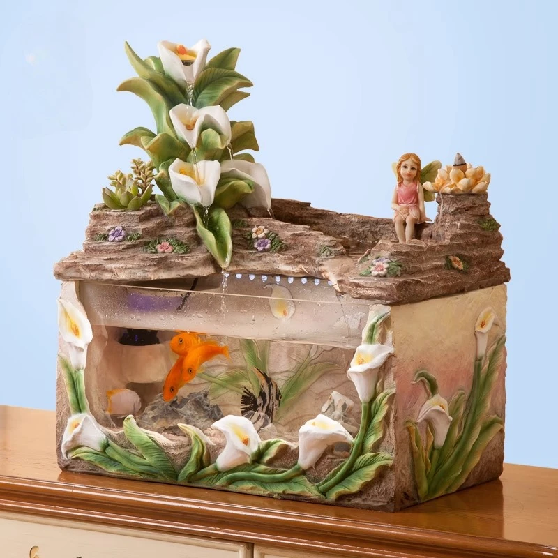 

European Style Small Flowing Fish Tank Nordic Fountain Decor Creative Home Ornament for Living Room
