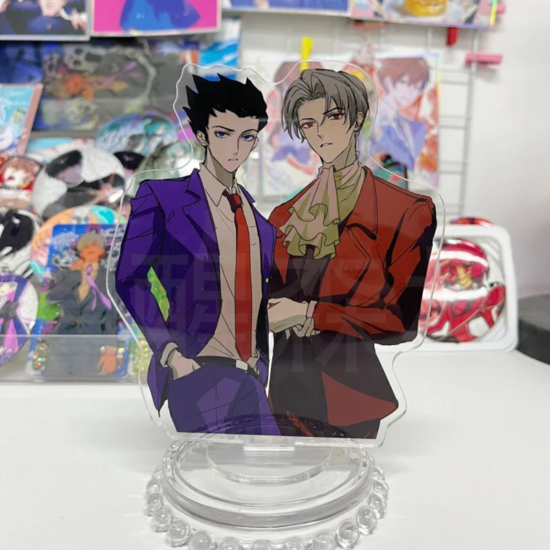 أنيمي مايلز Edgeworth Ace المحامي فينيكس رايت تأثيري سلسلة مفاتيح مصنوعة من الأكريليك حامل الشكل بطاقة بريدية بروش الكرتون شارة قلادة