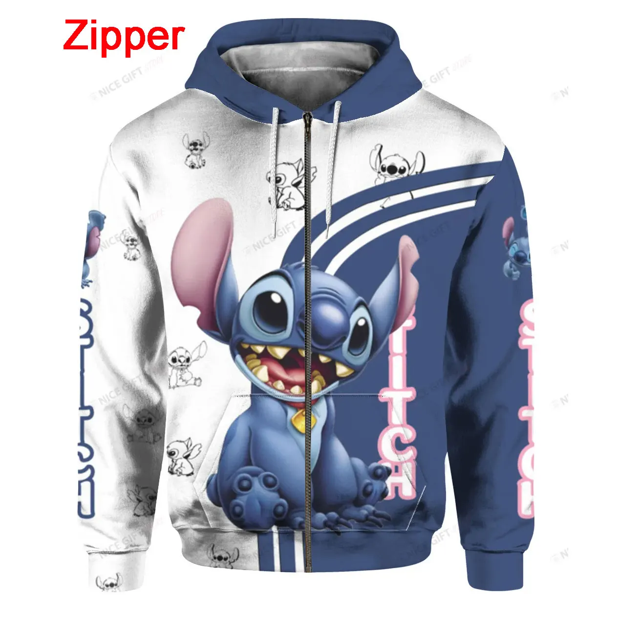 

Stitch Cartoon Anime Zip Up Hoodie for Men and Women, Oversized Sweatshirt, Cool Coat, Children Clothing, Spring, Autumn, New Fa