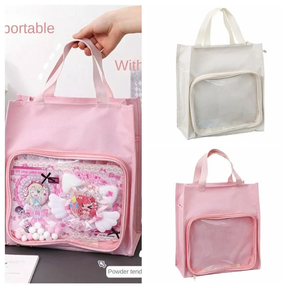 

Large-capacity Transparent Itabag Multi-functional Foldable Canvas Handbag Lightweight Solid Color Students Tutorial Bag Girls