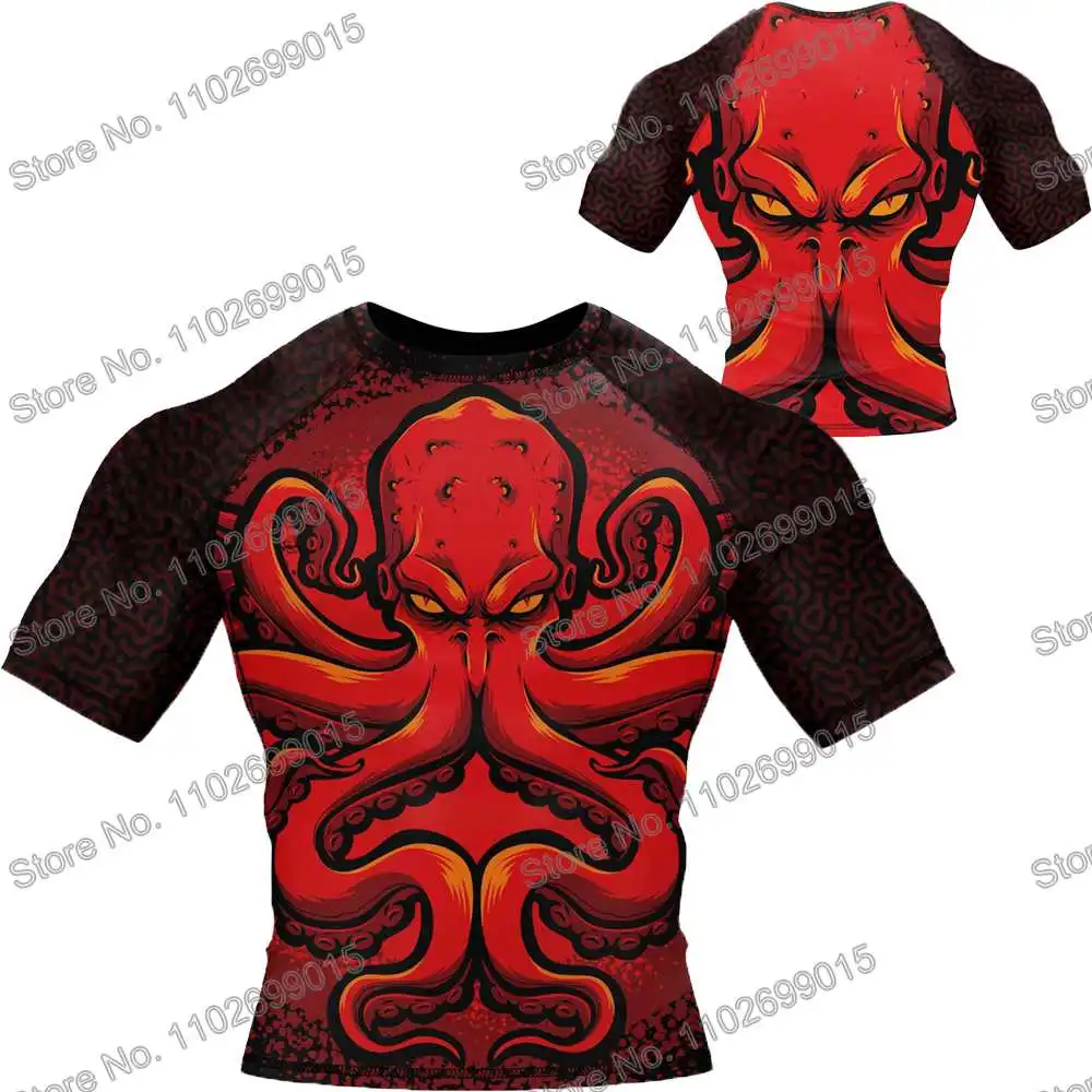 Octopus Surfing Clothing Swimsuit Men Rash Guard Short Sleeve UV Protection Diving Swimwear Summer UPF 50+ Beach Tights Women