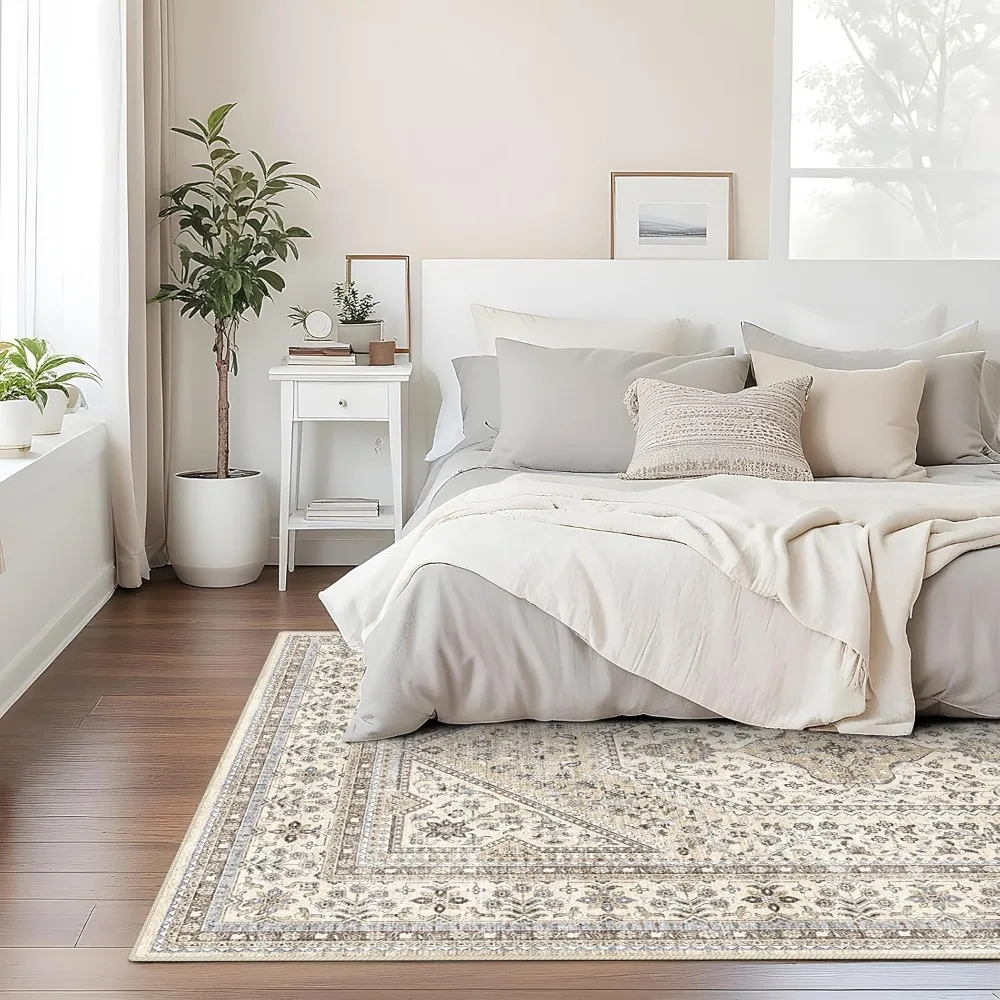 Furnulem Tall Night Stand, LED Nightstand with Charging Station and USB Ports, 4 Fabric Drawers and 4 Tier Storage Shelf, Bedsid