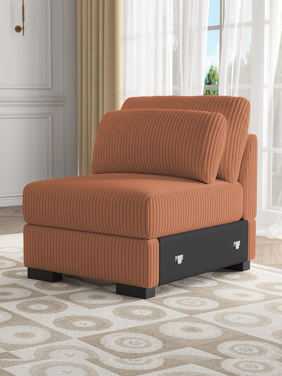 Nowoczesne krzesło bez podłokietników z poduszką, jednoosobowa sofa z sztruksu, modułowa sofa segmentowa środkowe siedzisko, tapicerowane krzesło do salonu