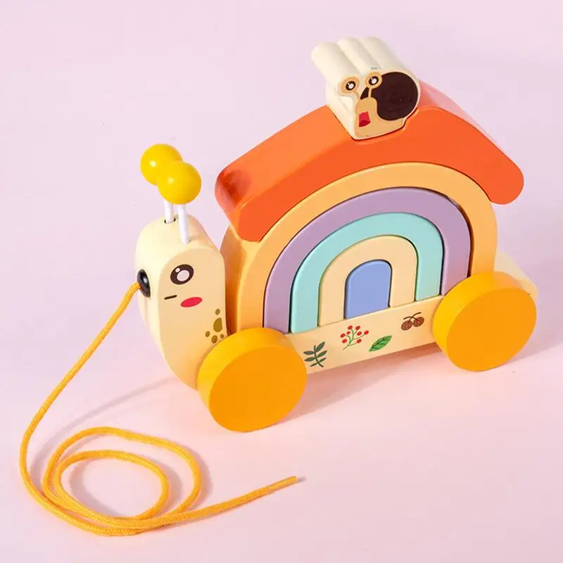 Wooden Snail Tractor Rainbow House Educational Stacking Toys Strong And Durable Suitable For Developing Children's Imagination