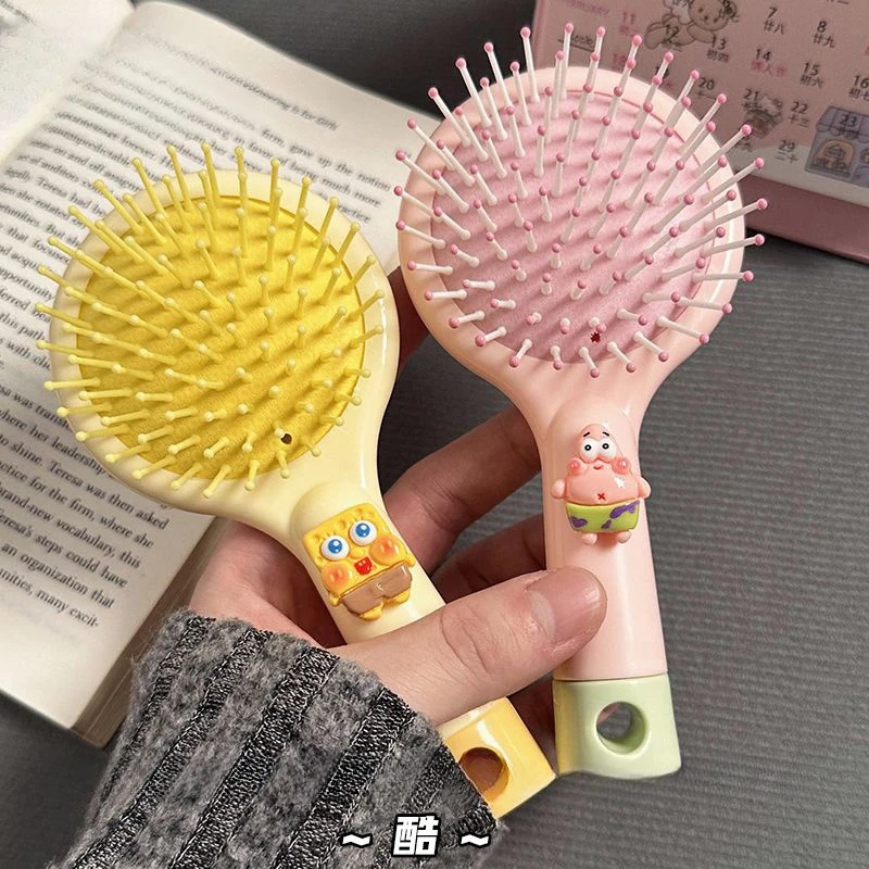 Cute SpongeBob SquarePants Patrick Star 2-in-1 Air Cushion Comb Cute Portable Mini Handheld Massage Air Cushion Comb Mirror