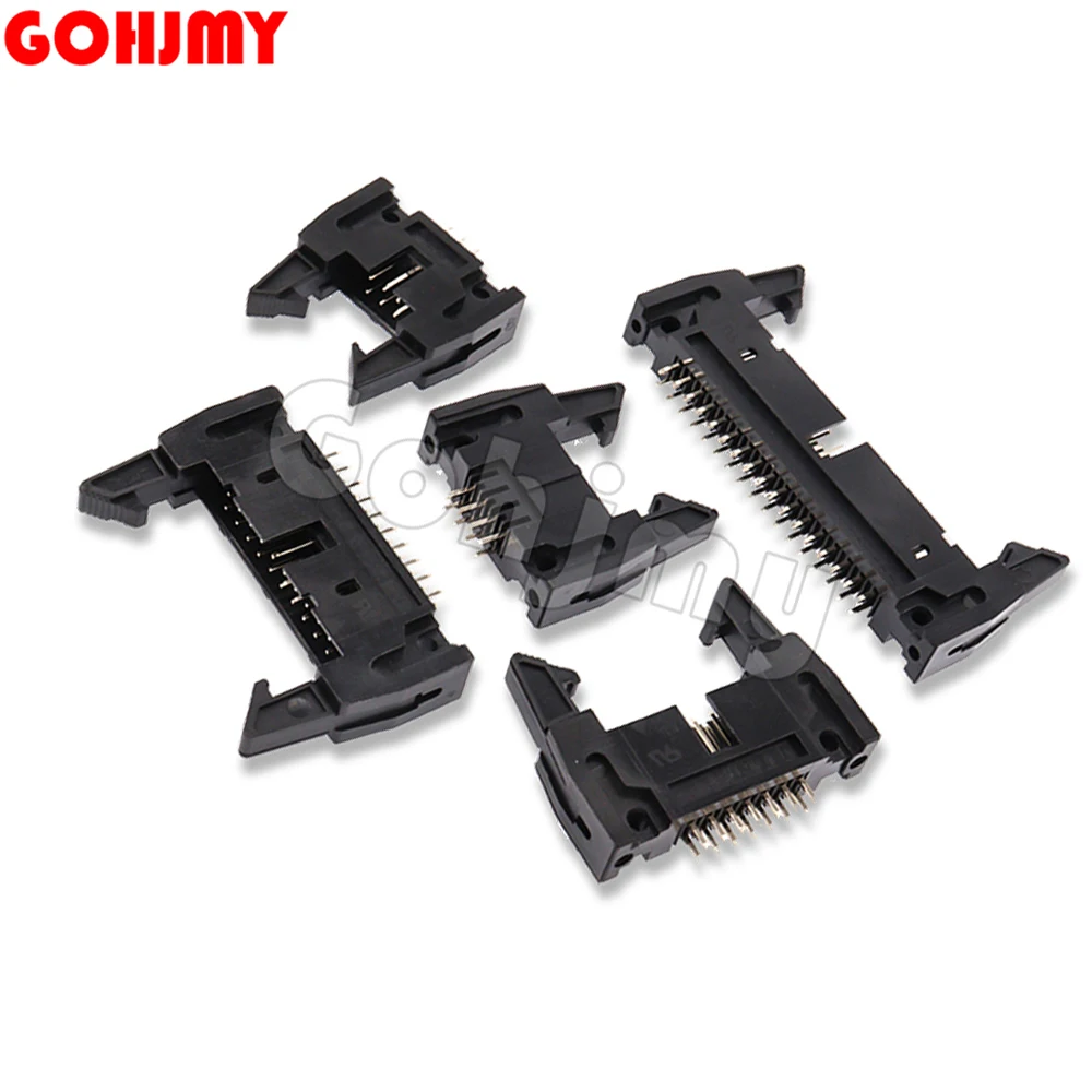 5PCS 2.54mm Pitch DC2 10/14/16/20/26/30/34/40/50 Pin Right angle Hook Horn Socket Connector For Flat Ribbon Cable IDC Socket New
