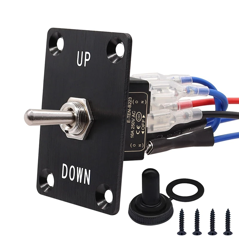 Momentary 6 Pin 3 Position (ON)-Off-(ON)UP/Down Polarity Reverse Switch Rocker Toggle Switches With Panel,Wires And Cap Black